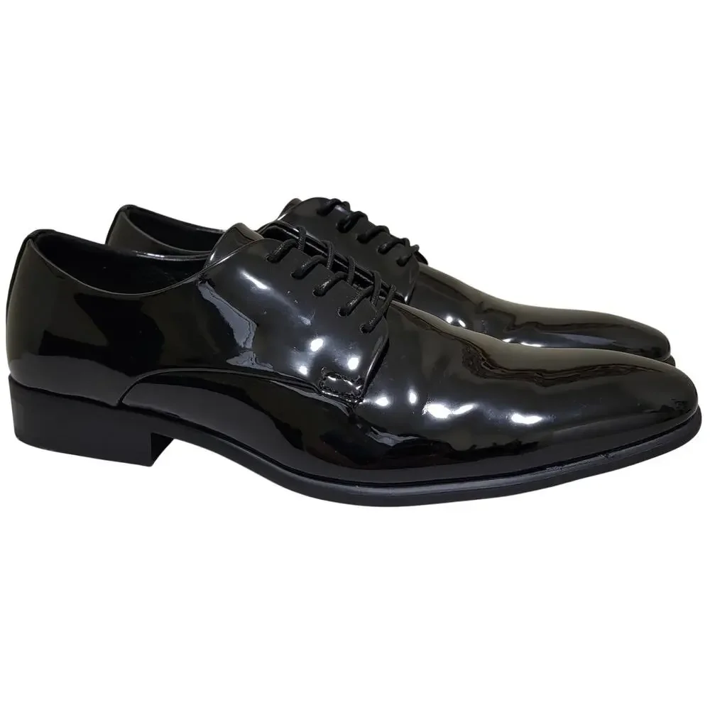 Alfani Walkerr Plain Toe Derby Oxfords Size US 10.5M Black Patent Faux Leather